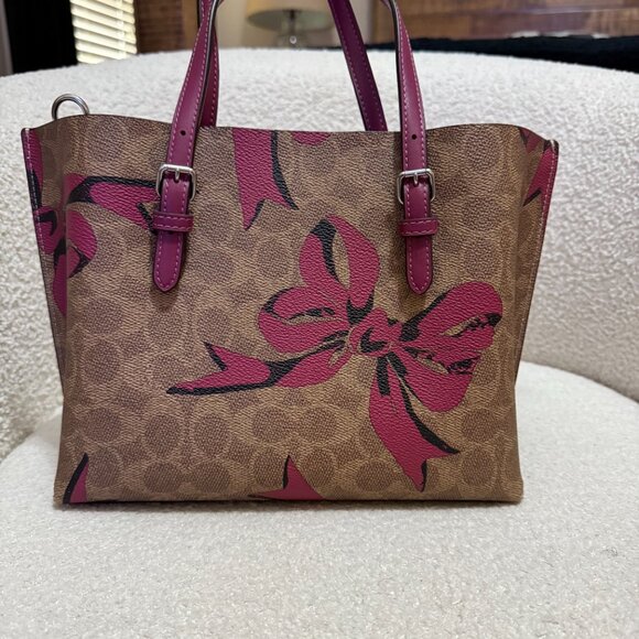 COACH Mollie Tote Bag and Long Zip Around Wallet with Pink Bow Print - Picture 3 of 9